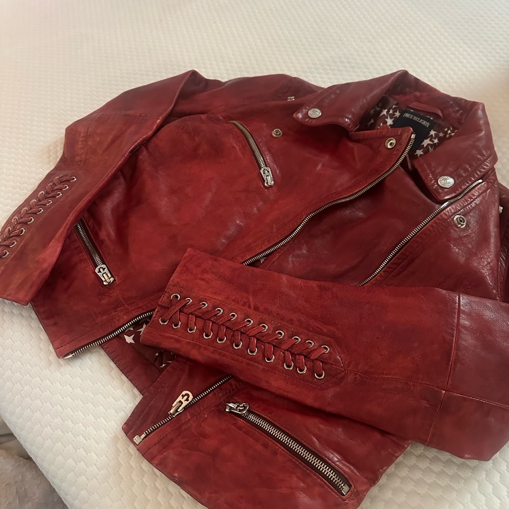 True Religion Red Leather Jacket - Picture 8 of 11